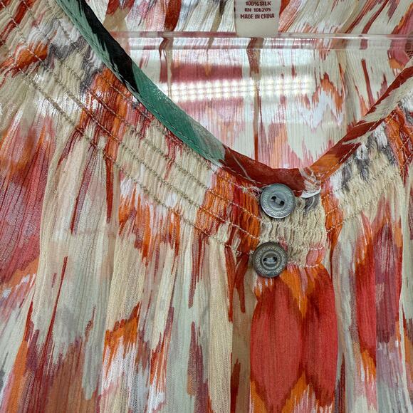 SUNDANCE Womens Silk Chiffon Sheer Blouse Size S Southwestern Print 3/4 Sleeve - Picture 6 of 8